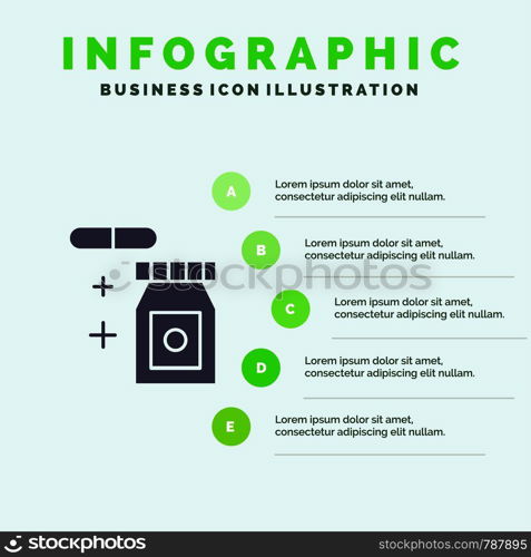 Tablet, Rainy, Temperature Solid Icon Infographics 5 Steps Presentation Background
