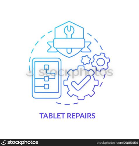 Tablet repair blue gradient concept icon. Portable and mobile device. Type of service abstract idea thin line illustration. Isolated outline drawing. Roboto-Medium, Myriad Pro-Bold fonts used. Tablet repair blue gradient concept icon