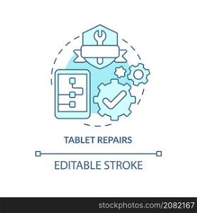 Tablet repair turquoise concept icon. Portable and mobile device. Repair type abstract idea thin line illustration. Isolated outline drawing. Editable stroke. Roboto-Medium, Myriad Pro-Bold fonts used. Tablet repair turquoise concept icon