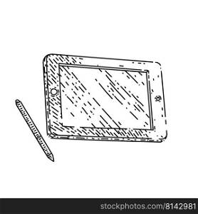tablet screen hand drawn vector. digital display, mobile device, smart template tablet screen sketch. isolated black illustration. tablet screen sketch hand drawn vector