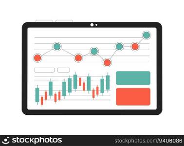 Tablet screen with diagram and charts monochrome flat vector object. Editable black and white thin line icon on white background. Simple cartoon clip art spot illustration for web graphic design. Tablet screen with diagram and charts monochrome flat vector object