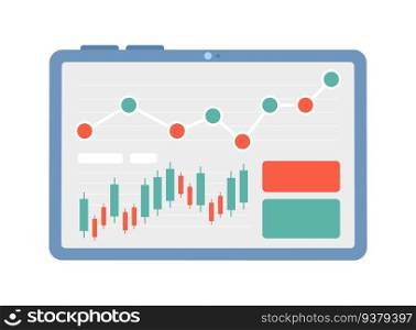 Tablet screen with diagram and charts semi flat colour vector object. Editable cartoon clip art icon on white background. Financial operations progress. Simple spot illustration for web graphic design. Tablet screen with diagram and charts semi flat colour vector object