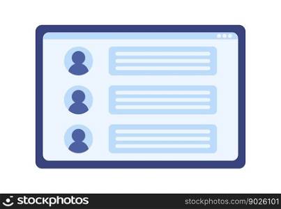 Tablet screen with users comments semi flat color vector object. Social media. Editable element. Full sized icon on white. Simple cartoon style spot illustration for web graphic design and animation. Tablet screen with users comments semi flat color vector object