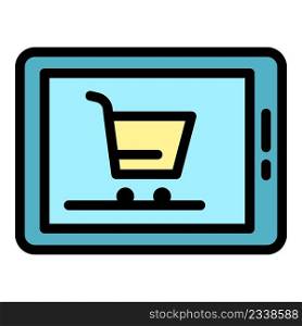 Tablet shopping icon. Outline tablet shopping vector icon color flat isolated. Tablet shopping icon color outline vector