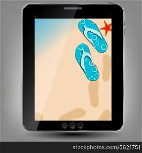 Tablet summer theme icon vector illustration