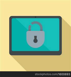 Tablet unlock fraud icon. Flat illustration of tablet unlock fraud vector icon for web design. Tablet unlock fraud icon, flat style