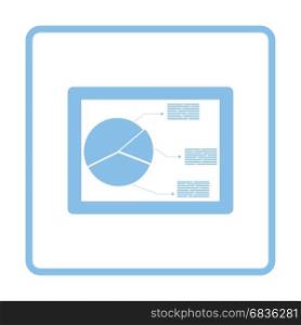 Tablet with analytics diagram icon. Blue frame design. Vector illustration.