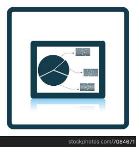 Tablet with analytics diagram icon. Shadow reflection design. Vector illustration.