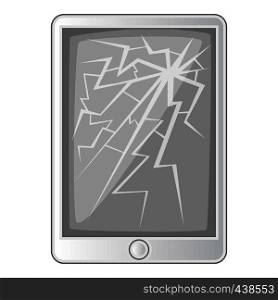 Tablet with broken screen icon in monochrome style isolated on white background vector illustration. Tablet with broken screen icon monochrome