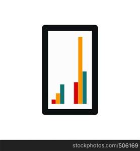 Tablet with charts icon in flat style on a white background . Tablet with charts icon, flat style