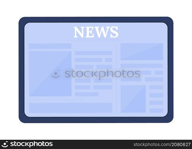 Tablet with news semi flat color vector object. Display with publication. Realistic item on white. Lifestyle isolated modern cartoon style illustration for graphic design and animation. Tablet with news semi flat color vector object