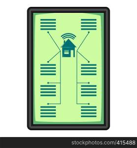 Tablet with system clever house icon. Cartoon illustration of tablet with system clever house vector icon for web. Tablet with system clever house icon cartoon style