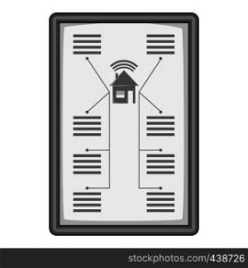 Tablet with system clever house icon in monochrome style isolated on white background vector illustration. Tablet with system clever house icon monochrome