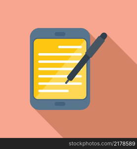 Tablet writing icon flat vector. Write message. Text notepad. Tablet writing icon flat vector. Write message