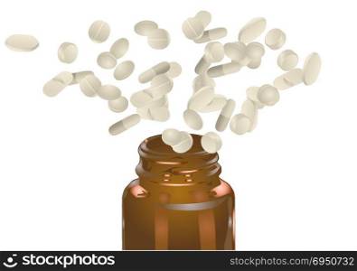 tablets from a bottle isolated on a white background