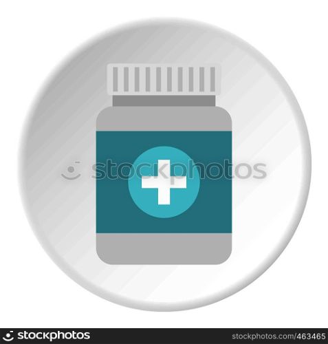 Tablets in plastic jar icon in flat circle isolated vector illustration for web. Tablets in plastic jar icon circle