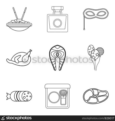 Tableware icons set. Outline set of 9 tableware vector icons for web isolated on white background. Tableware icons set, outline style