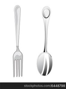 Tablewears for meal spoon and fork on white background. Spoon and fork