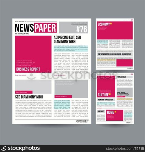 Tabloid Newspaper Design Template Vector. Images, Articles, Business Information. Daily Newspaper Journal Design. Illustration. Newspaper Design Blank Vector. Financial Articles, Advertising Business Information. Daily Newspaper Journal Design. Illustration