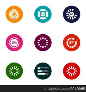Tachometer icons set. Flat set of 9 tachometer vector icons for web isolated on white background. Tachometer icons set, flat style