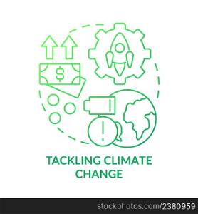 Tackling climate change green gradient concept icon. Ecological initiatives. Space technology abstract idea thin line illustration. Isolated outline drawing. Myriad Pro-Bold font used. Tackling climate change green gradient concept icon