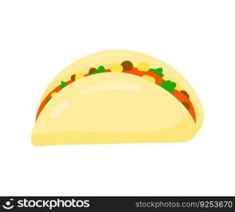 Taco isolated vector icon. Colorful mexican food cartoon . Tasty traditional street fast food.