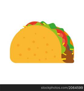 Taco vector illustration in flat style. Taco mexican food. Traditional tacos isolated from background. Taco fast food.. Taco mexican food. Traditional tacos. Taco fast food.