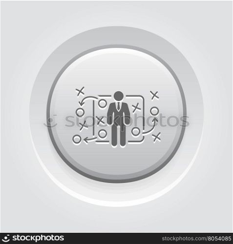 Tactics Icon. Grey Button Design.. Tactics Icon. Grey Button Design. A man with strategy board. App Symbol or UI element.