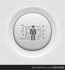 Tactics Icon. Grey Button Design.. Tactics Icon. Grey Button Design. A man with strategy board. App Symbol or UI element.