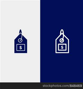 Tag, Dollar, Label, Interface Line and Glyph Solid icon Blue banner Line and Glyph Solid icon Blue banner