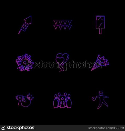 tag , heart , fireworks , party , birthday , celebrations , anniversary , icon, vector, design, flat, collection, style, creative, icons , cake , bounty , ballons, bowling , gift , money ,