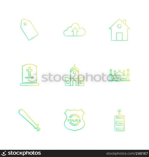 tag, upload, ,house, ,grave , vhurch , mosque, bat, police badge, remote , icon, vector, design,  flat,  collection, style, creative,  icons