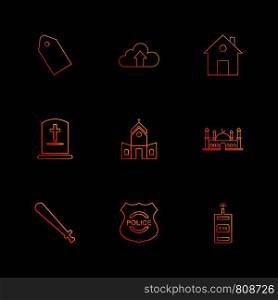 tag, upload, ,house, ,grave , vhurch , mosque, bat, police badge, remote , icon, vector, design, flat, collection, style, creative, icons