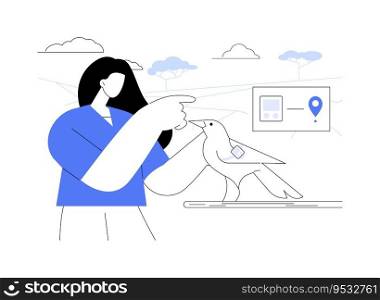 Tagging animals abstract concept vector illustration. Professional wildlife manager installs GPS tag to animal, monitoring system, ecology industry, environmental science worker abstract metaphor.. Tagging animals abstract concept vector illustration.