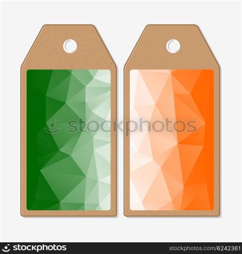Tags design on both sides, cardboard sale labels. Background for Happy Indian Independence Day celebration with national flag colors, vector illustration.
