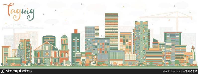 Taguig Philippines Skyline with Color Buildings. Vector Illustration. Business Travel and Tourism Concept with Modern Architecture.