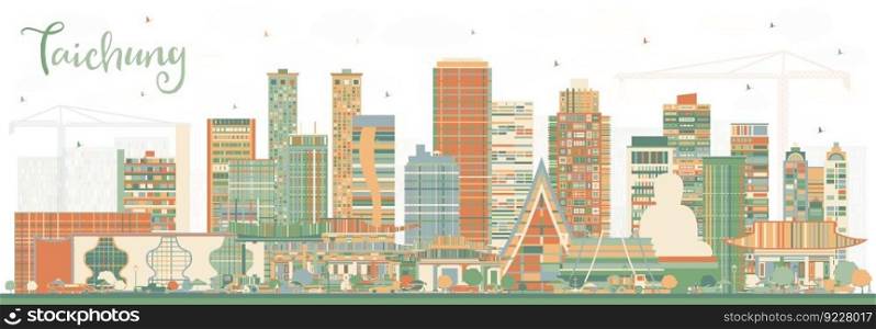 Taichung Taiwan City Skyline with Color Buildings. Vector Illustration. Business Travel and Tourism Concept with Historic Architecture. Taichung China Cityscape with Landmarks.