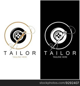 tailor logo icon illustration template combination of buttons for clothes, thread and sewing machine, for clothing product design, convection companies, fashion in vector form