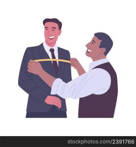 Tailor-made clothing isolated cartoon vector illustrations. Man takes measurements from a client, tailored clothing, business owner, trade profession, smart retail industry vector cartoon.. Tailor-made clothing isolated cartoon vector illustrations.