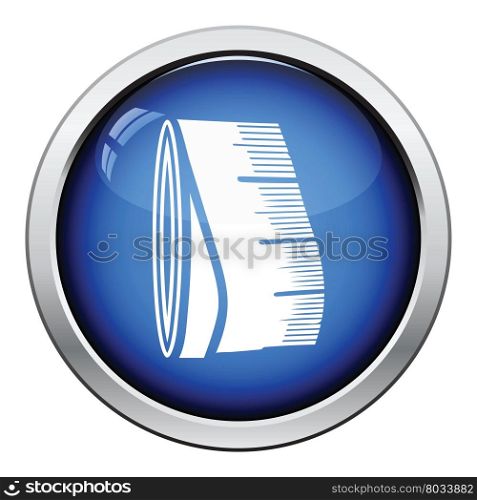 Tailor measure tape icon. Glossy button design. Vector illustration.