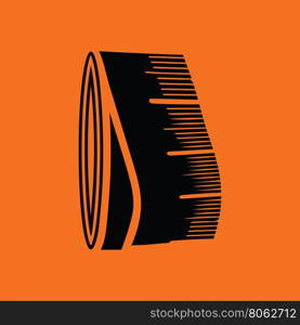 Tailor measure tape icon. Orange background with black. Vector illustration.