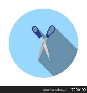 Tailor Scissor Icon. Flat Circle Stencil Design With Long Shadow. Vector Illustration.