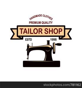 Tailor shop emblem template. Design element for logo, label, sign, poster. Vector illustration