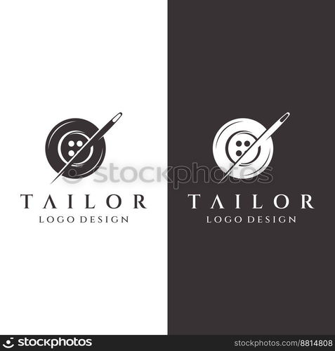 Tailor silhouette logo with needle, thread, benik and sewing machine markings. Logo design for tailors, fashion, boutiques and other clothing companies.