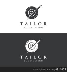 Tailor silhouette logo with needle, thread, benik and sewing machine markings. Logo design for tailors, fashion, boutiques and other clothing companies.