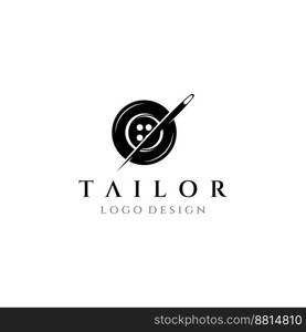 Tailor silhouette logo with needle, thread, benik and sewing machine markings. Logo design for tailors, fashion, boutiques and other clothing companies.