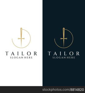 Tailor silhouette logo with needle, thread, benik and sewing machine markings. Logo design for tailors, fashion, boutiques and other clothing companies.