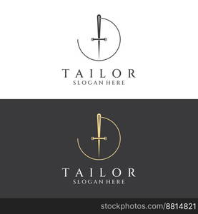 Tailor silhouette logo with needle, thread, benik and sewing machine markings. Logo design for tailors, fashion, boutiques and other clothing companies.