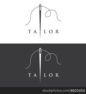 Tailor silhouette logo with needle, thread, benik and sewing machine markings. Logo design for tailors, fashion, boutiques and other clothing companies.