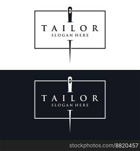 Tailor silhouette logo with needle, thread, benik and sewing machine markings. Logo design for tailors, fashion, boutiques and other clothing companies.